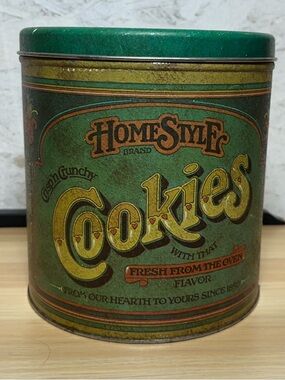 Ballonoff off Green Cookie Tin Storage Canister vintage 70s